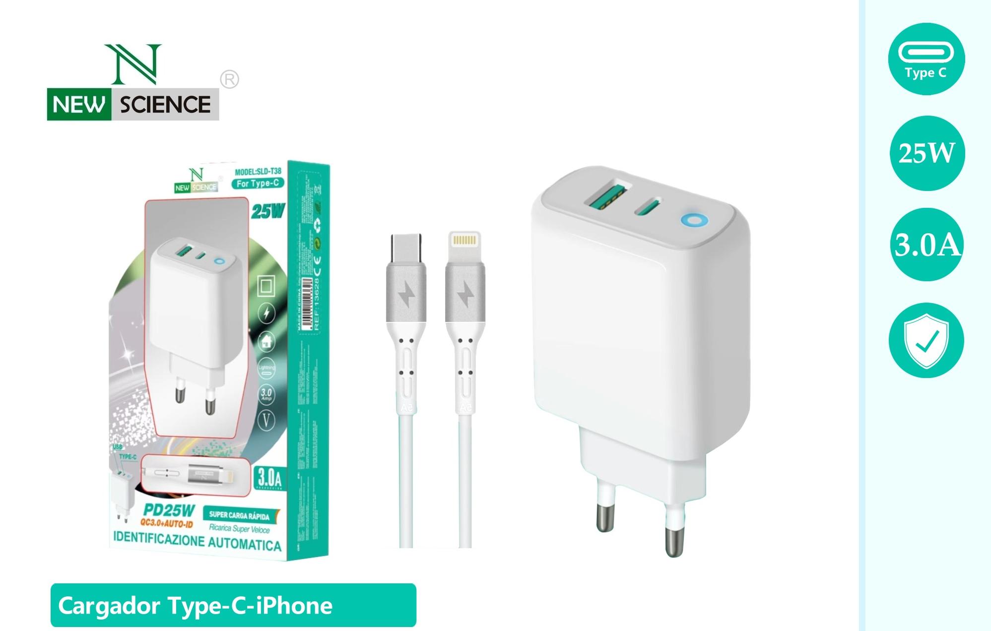 New Science PD 25w USB-C Wall Charger Kit GaN Charger for iPhone - EU Plug Fast Charging USB C to Lightning Cable