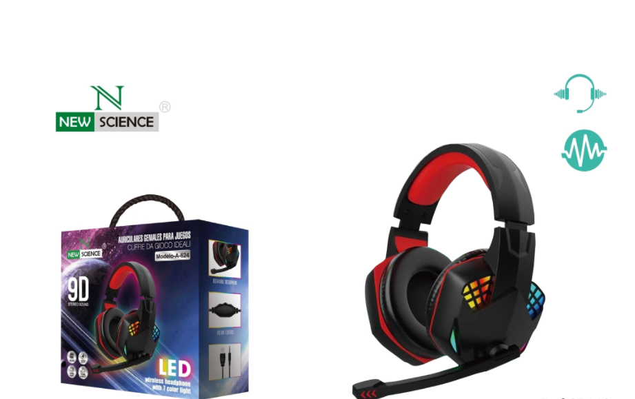 New Science Immersive Sound Gaming Headset RGB Wirless Gaming Headset for PC with Mic