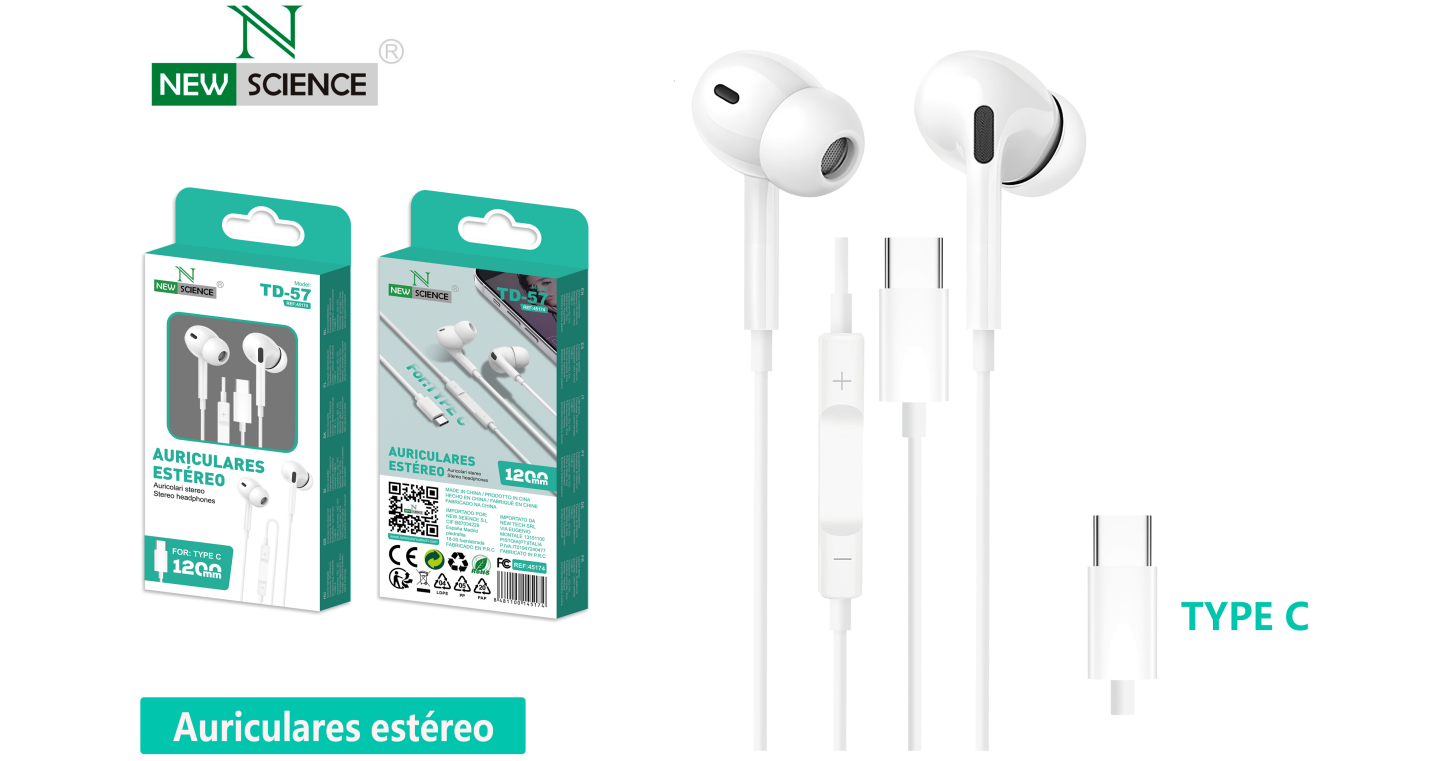 New Science Wired Bluetooth Headphones USB-C Earphone with Microphone and Controller 